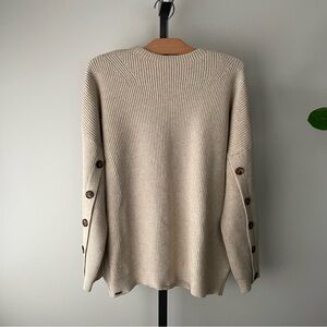 Lisette L Montreal Button Sleeve SOFT Ribbed Knit Cream Pullover Sweater Size XL